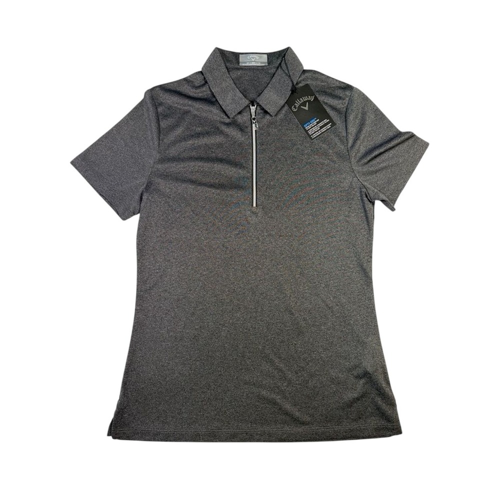 NWT Callaway Womens XS Gray Black Heather Zip Collar Golf Polo Activewear